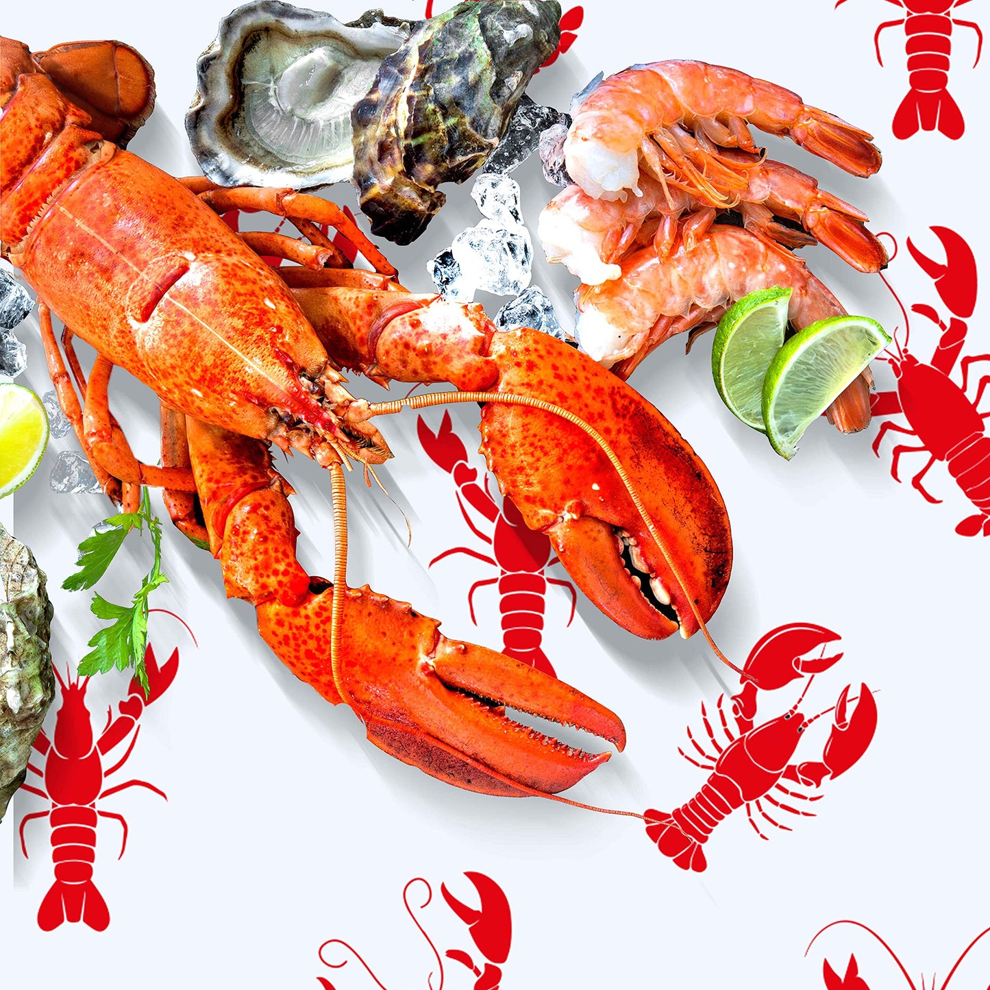 Touman 2 Pieces Crawfish Tablecloth Birthday Party Lobster Table Covers White and Red Crawfish Table Cloth for Party Decoration Supplies, 108 x 54 inches,White,red