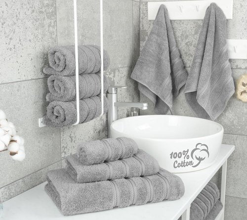 American Soft Linen Luxury Towel Set - 6 Pieces, 100% Cotton Turkish Towels, Light Grey, 600 GSM