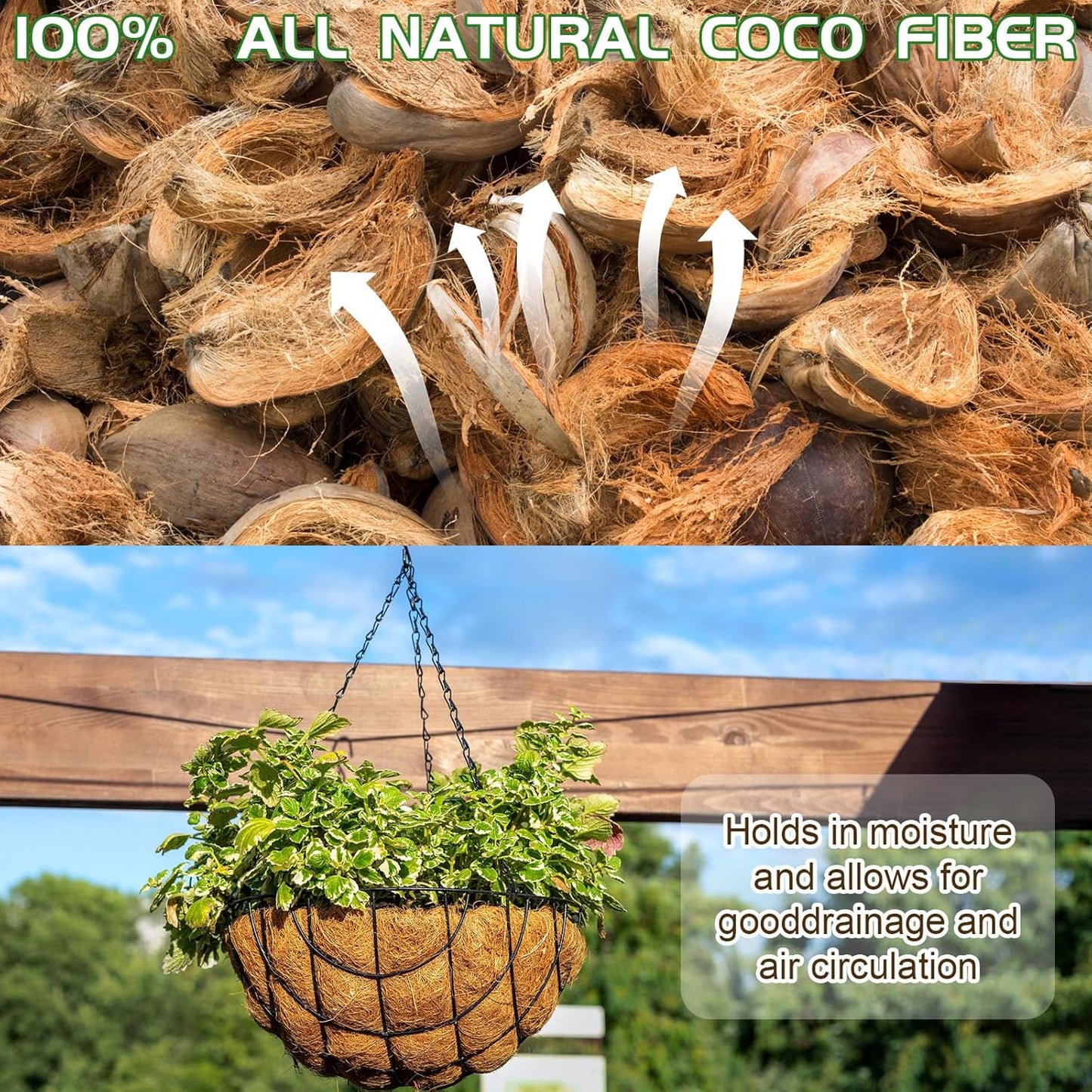 Skiennix 12-Inch Half Round Coco Liner - Durable Coconut Fiber Replacement for Hanging Baskets