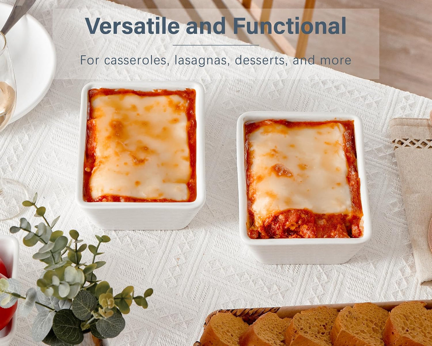 ONEMORE Small Baking Dish - Rectangle Ceramic Casserole Dish Set of 4 | Oven Safe, 5x7 for 1-2 People