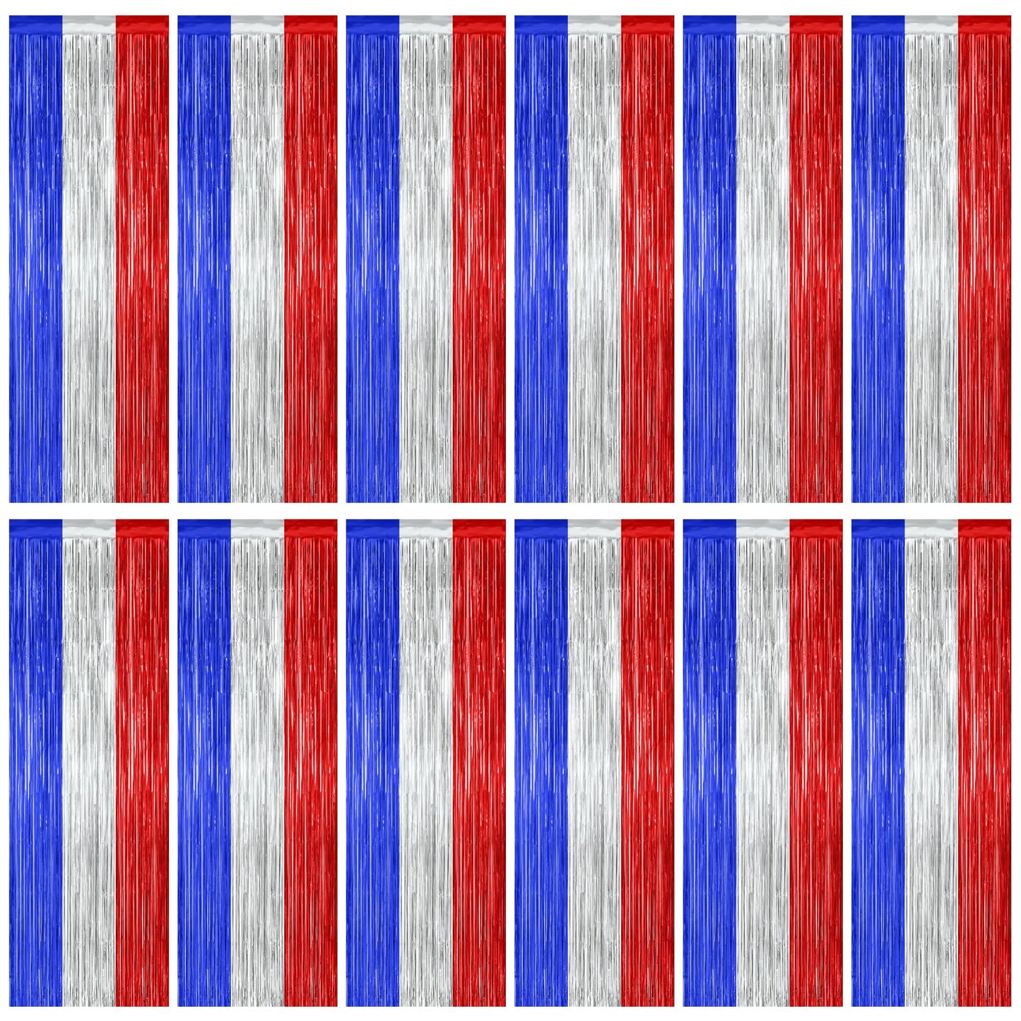 12 Pack Christmas Party Backdrop, 3.28 FT x 7.05 FT Red Silver Green Foil Streamer, Metallic Fringe Curtains Tinsel Streamer, Hanging Christmas Decorations Picture Props Door Decor