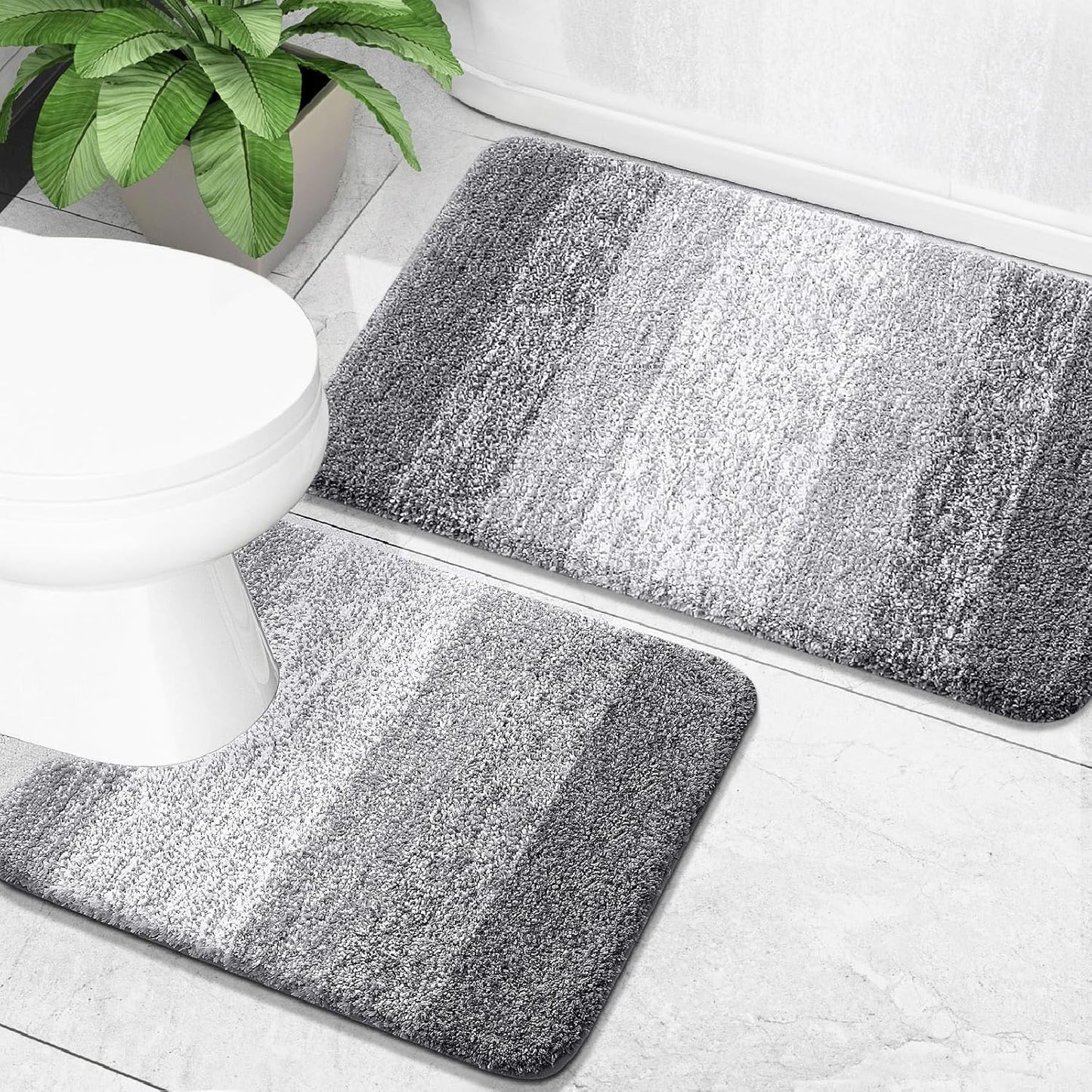 OLANLY Bathroom Rug Set - Soft Absorbent Microfiber Mats with Non-Slip Design | 2-Piece Grey Set (24"x16" & 24"x20")