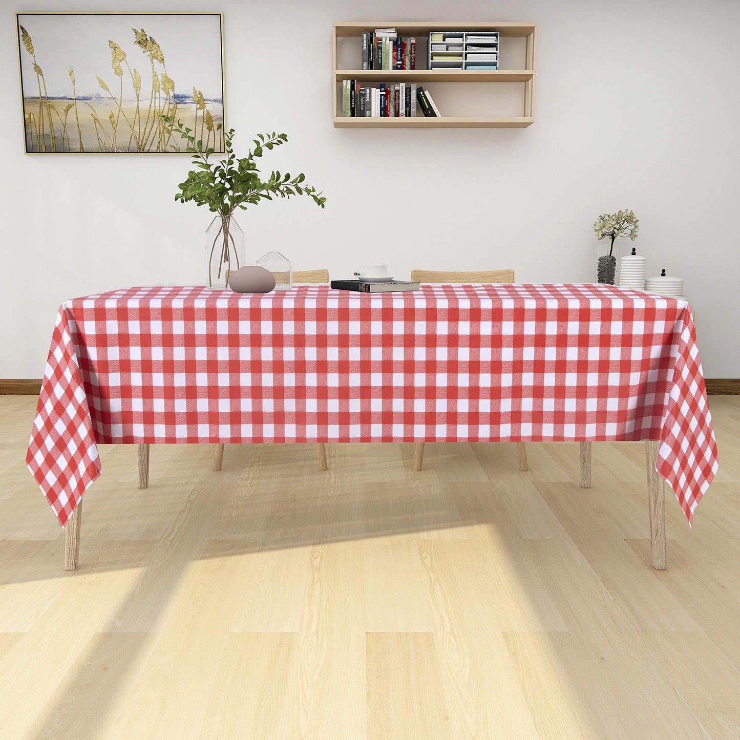 sancua Checkered Vinyl Square Tablecloth - 54 x 54 Inch - 100% Waterproof Oil Proof Spill Proof PVC Table Cloth, Wipe Clean Table Cover for Dining Tables, Buffet Parties and Camping, Red and White