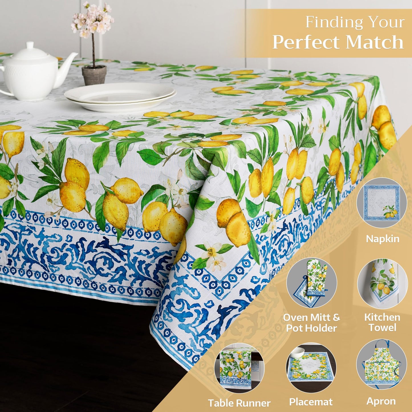 Maison d' Hermine Table Cloth Rectangle Table 100% Cotton 60 x 90 Inches Tablecloth Reusable Decorative for Dining Kitchen Room Farmhouse Home Gifts for Mothers Day Spring Summer - Cedrat