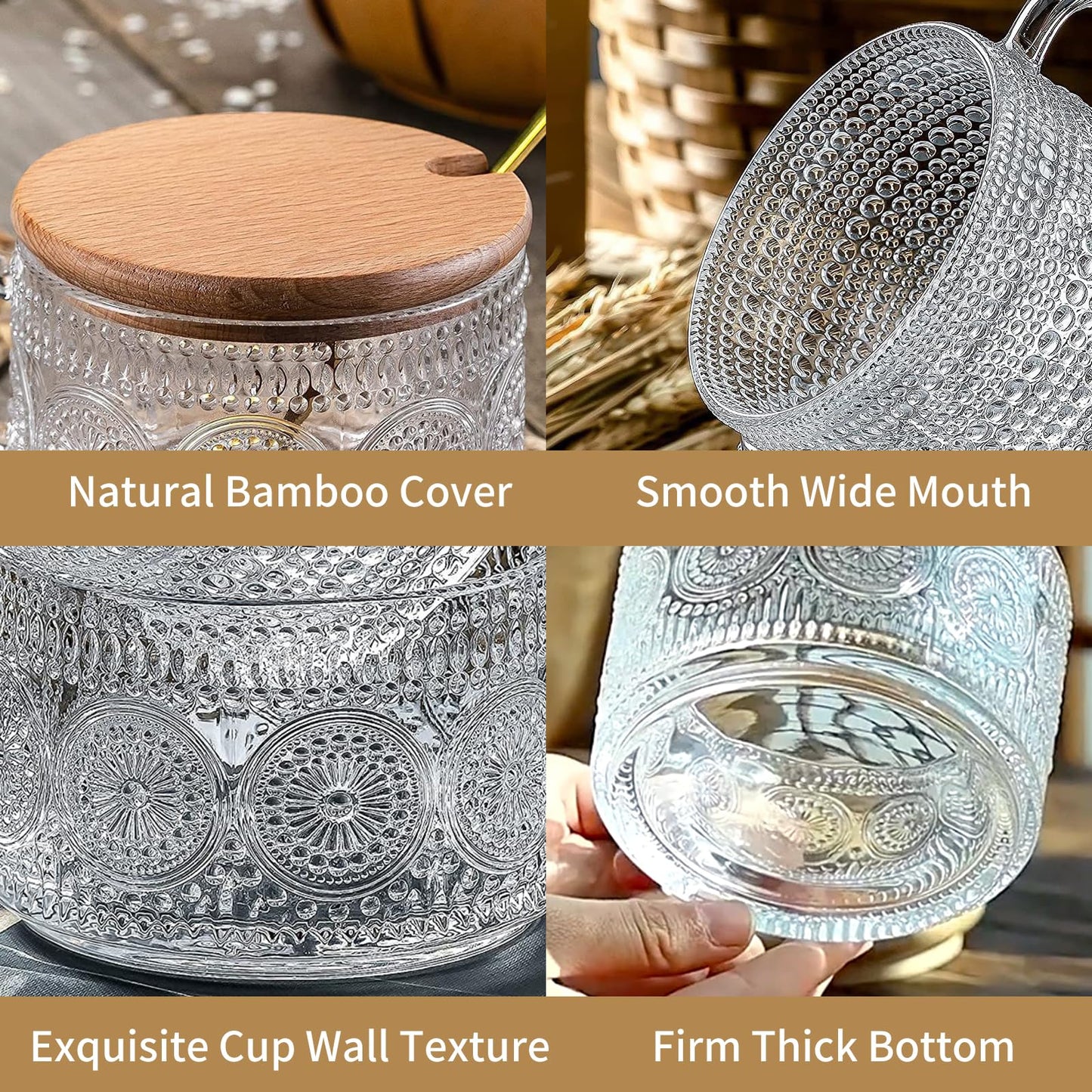DOPUDO Vintage Glass Coffee Mugs,Overnight Oats Containers With Lids,Glass Cup With Sealed Lid and Spoon,Glass Coffee Mugs,Coffee Bar Accessories,Ideal for Cappuccino, Latte(6-Pack,14oz)