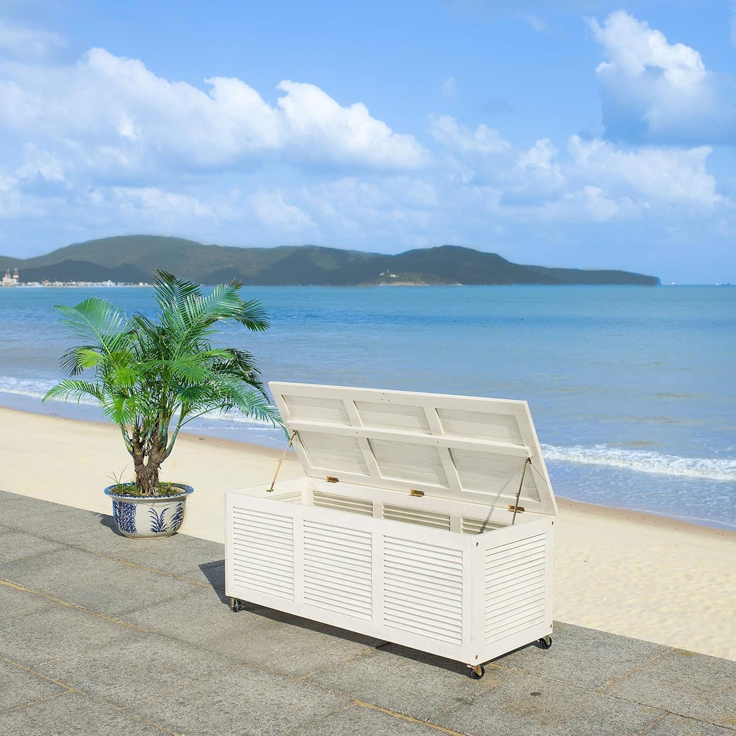Safavieh Outdoor Cushion Storage Box - Elina White Wash Design for Stylish Organization