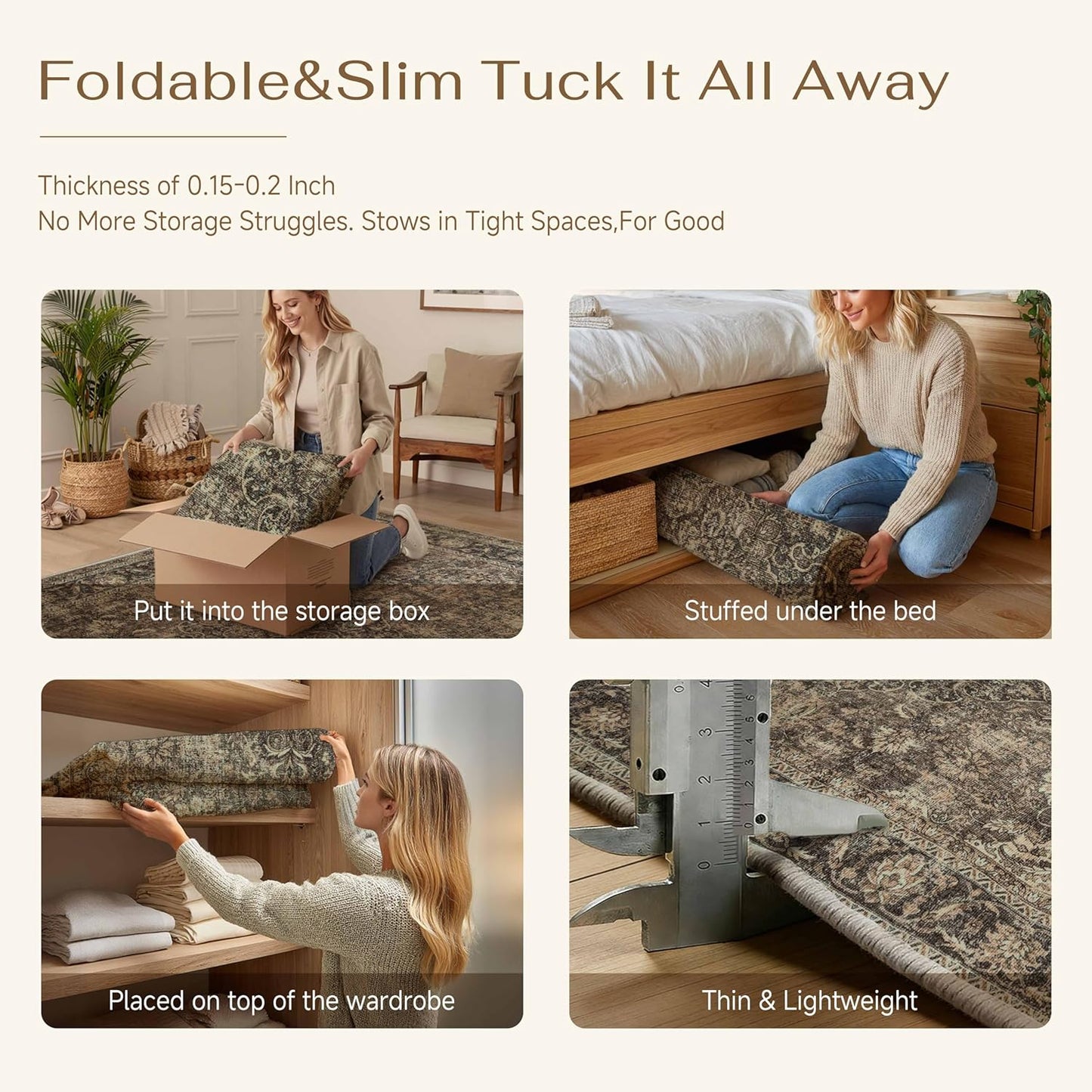 Skiennix 2x3 Washable Area Rug - Vintage Brown Non-Slip Soft Low Pile for Entryway & Kitchen