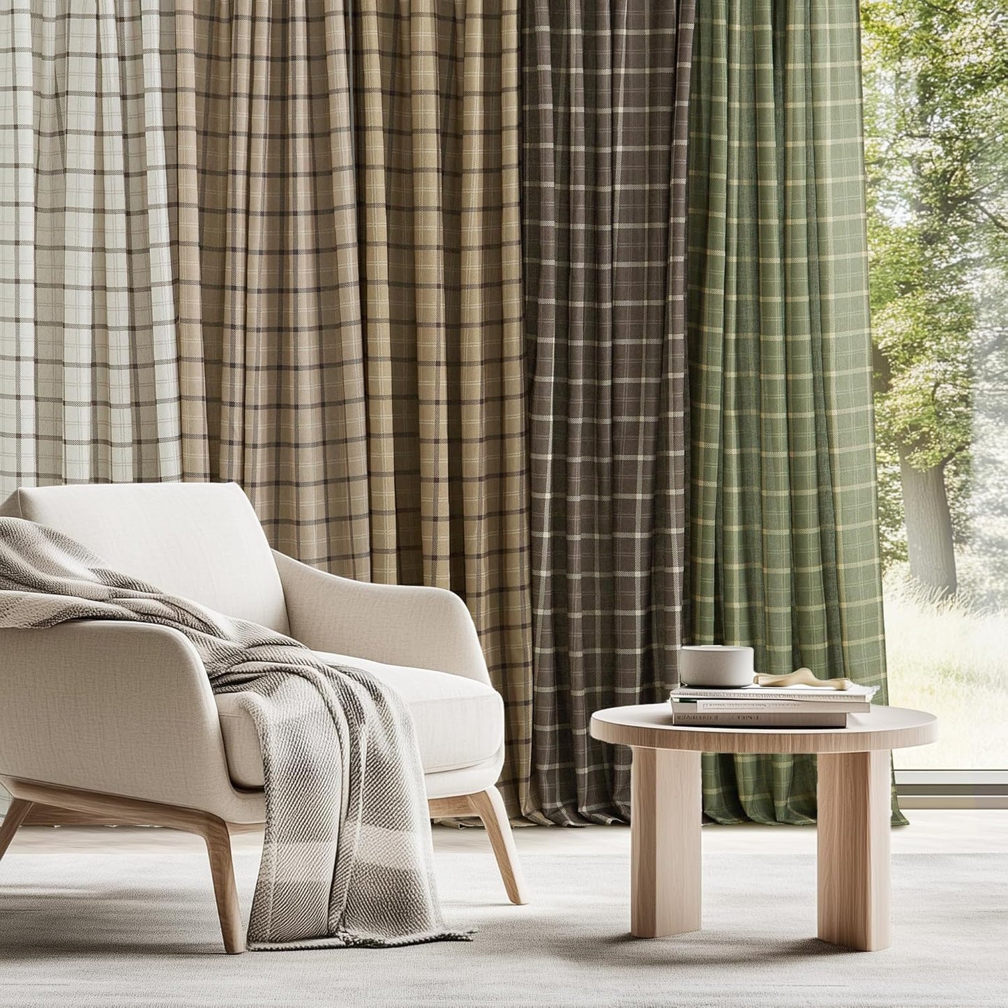 NICETOWN Linen Plaid Patterned Curtains - 84-Inch Light Filtering Privacy Shade | Semi-Sheer, 1 Pair, 52W x 84L