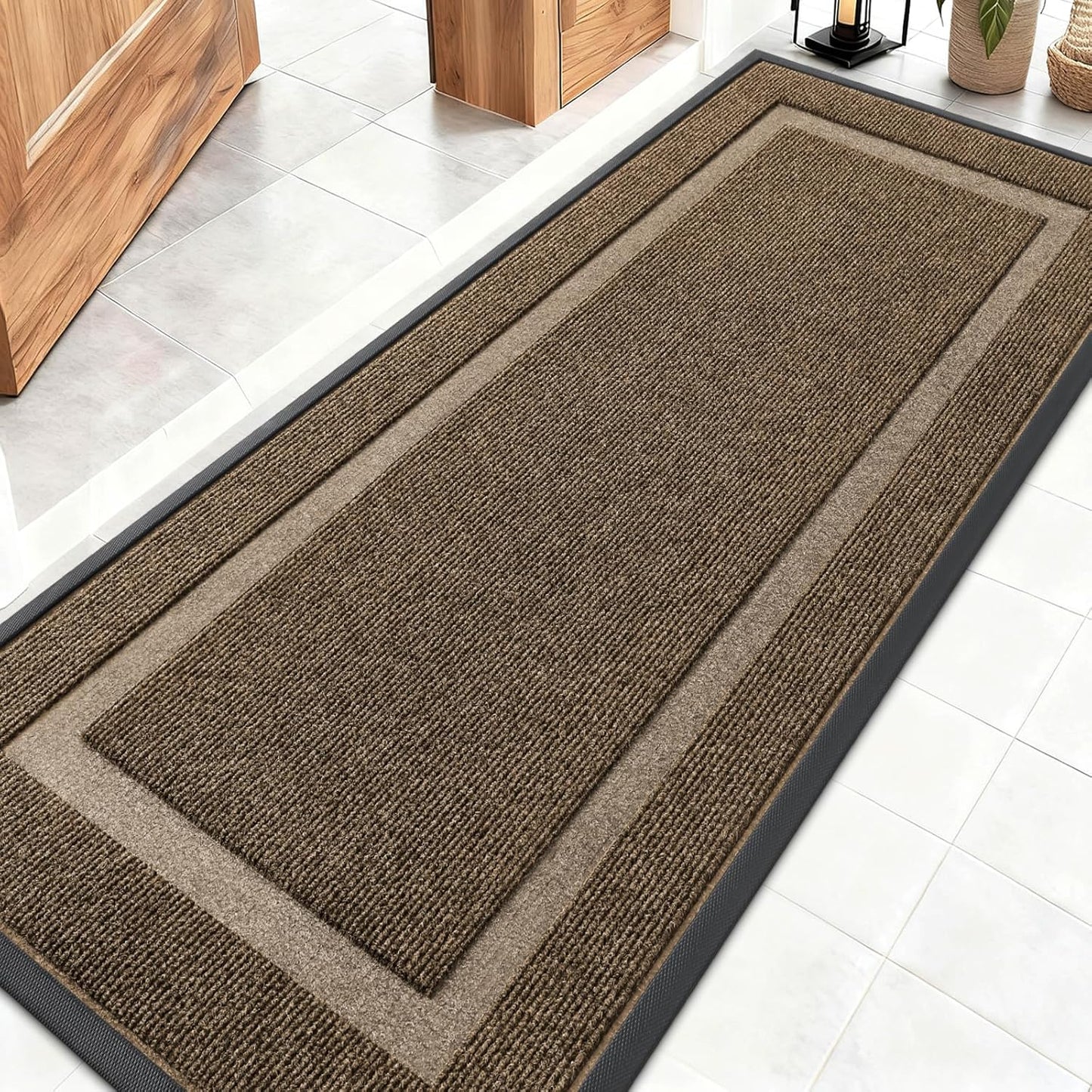 OLANLY Waterproof Front Door Mat - All-Season Indoor/Outdoor Doormat, Sturdy Rubber, 59x20, Brown