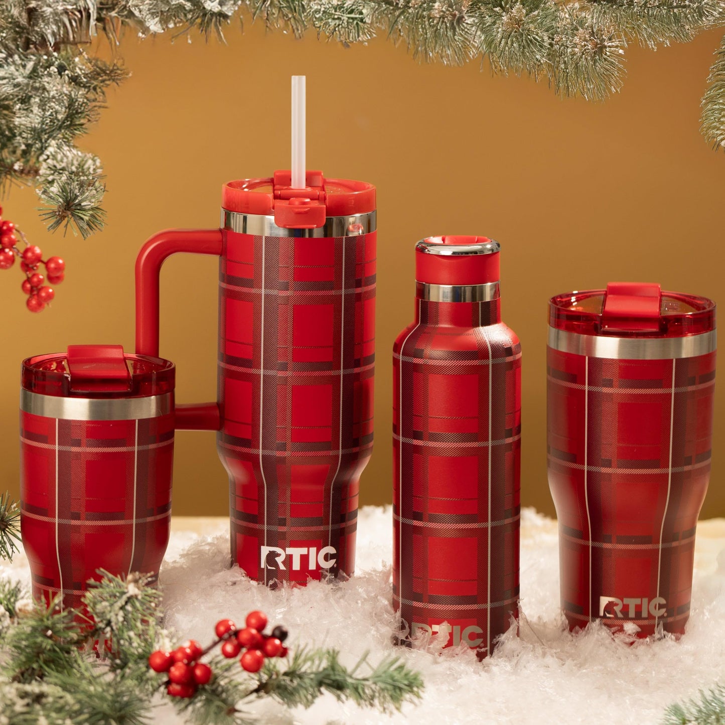 RTIC 30oz Essential Tumbler with Lid, Ceramic Lined, Insulated, Stainless Steel, Metal, Double Wall Vacuum-Insulation, Travel Cup for Iced Coffee, Tea, Hot and Cold Drink, Red Plaid