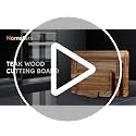 Nomsters 3-Pack Teak Wood Cutting Boards Set with Holder, Non-Slip Base, 10/13/17 Inch