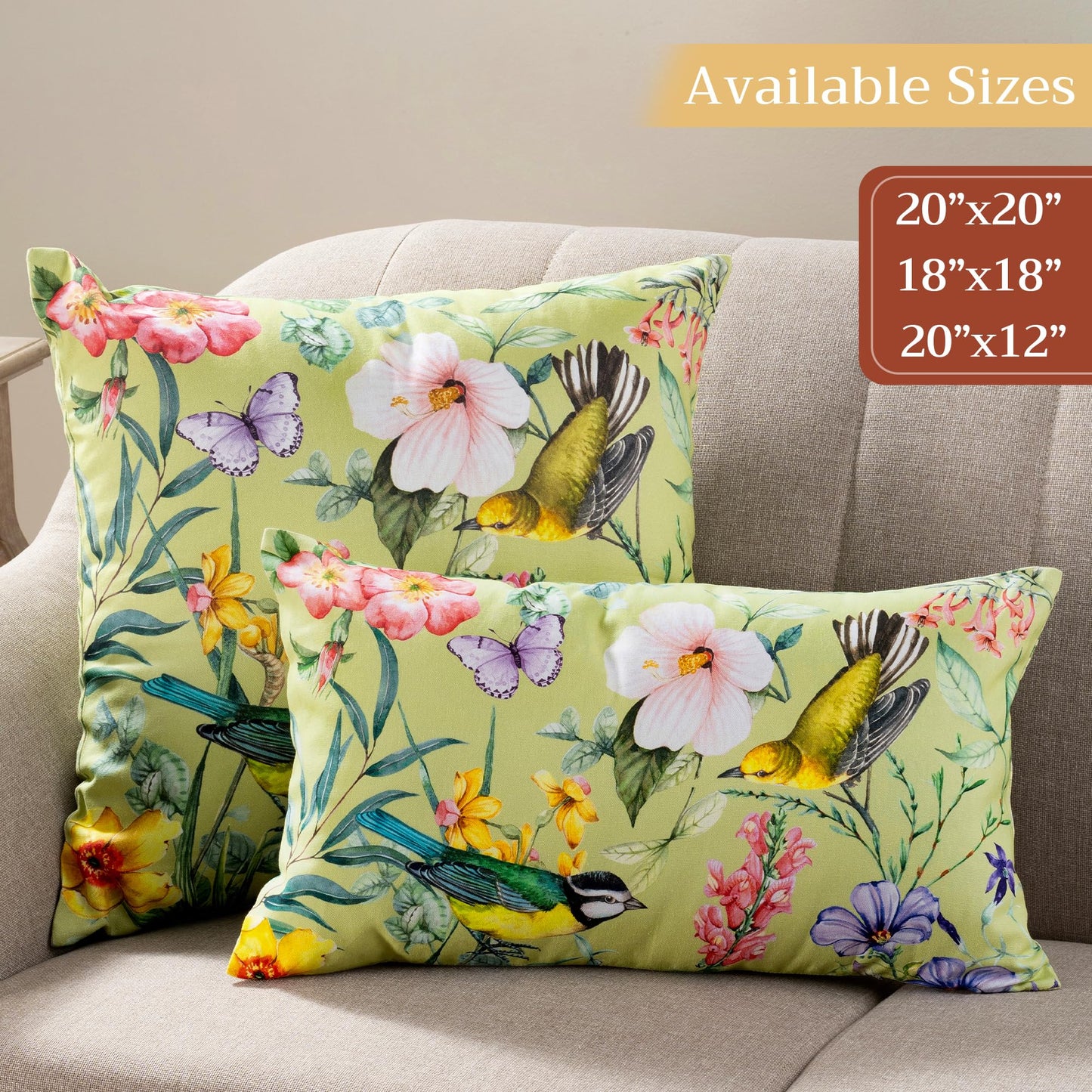 Maison d' Hermine Decorative Pillow Covers 18 x 18 inch Square 100% Cotton Throw Pillow Covers with Invisible Zipper for Living Room Couch Chair Sofas Gifts for Mothers Day - Hesperides - Oiseaux