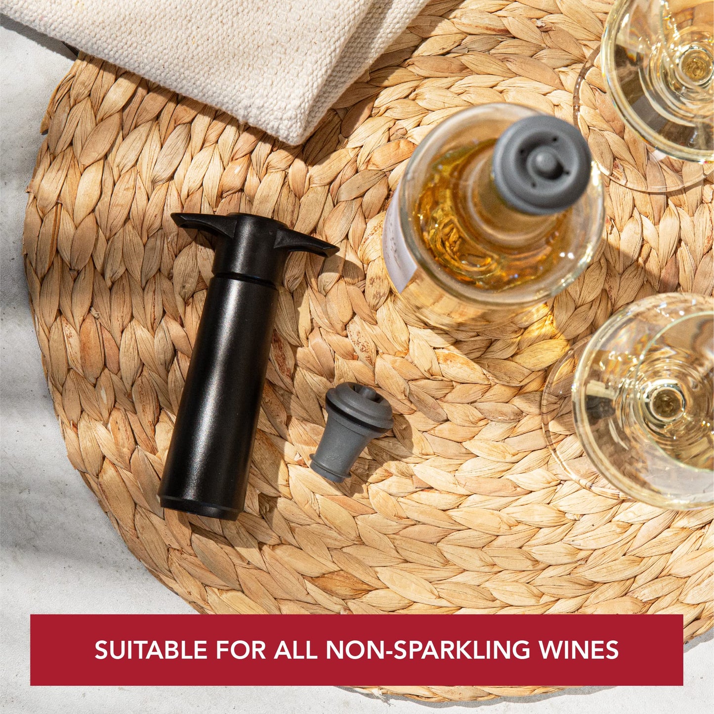 Vacu Vin Wine Saver Pump Pink with Vacuum Wine Stopper - Keep Your Wine Fresh for up to 10 Days - 1 Pump 6 Stoppers - Reusable - Made in the Netherlands