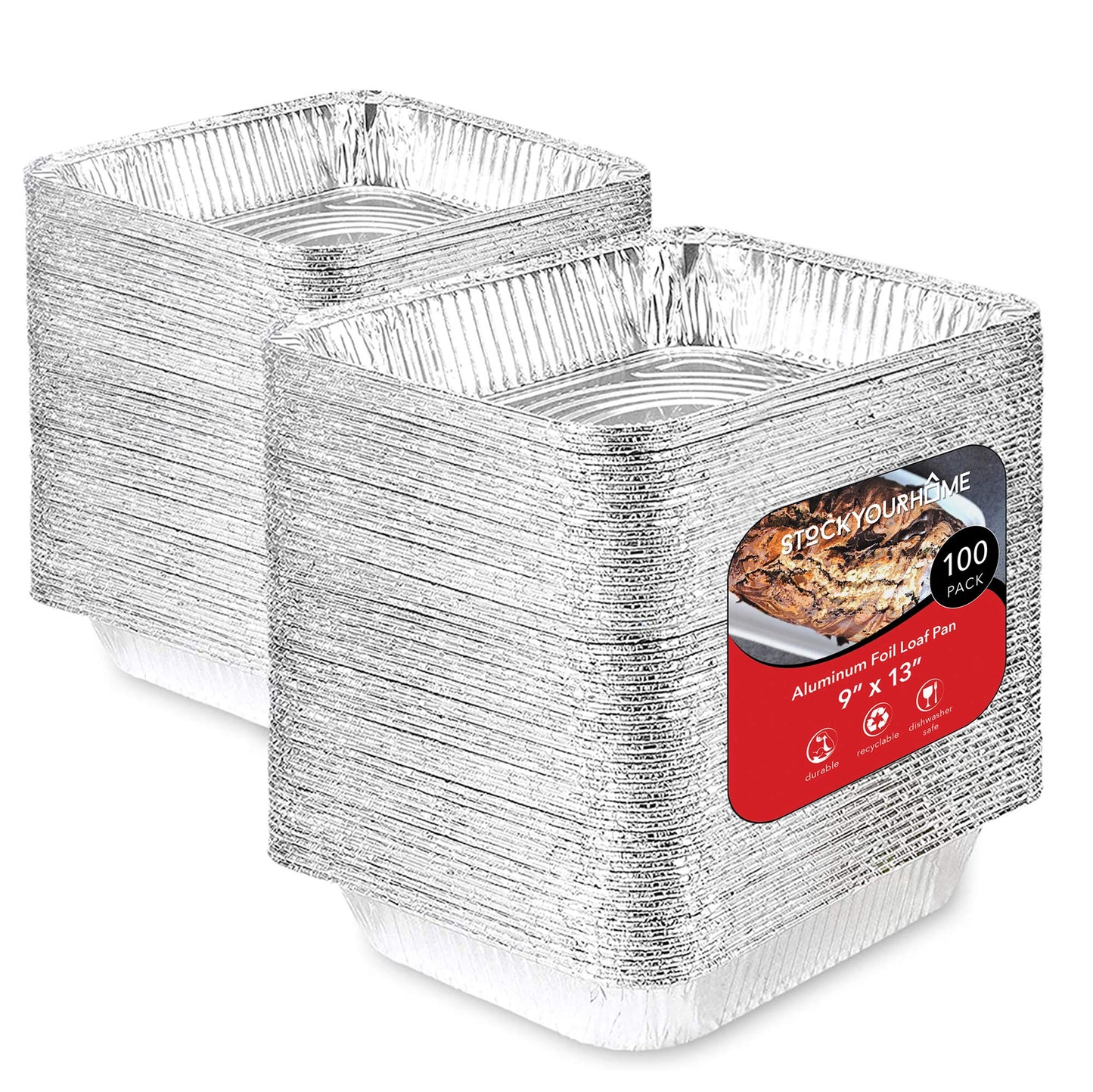 Stock Your Home Aluminum Pans 9x13 Disposable Foil Baking Pans (Pack Of 100) - Half Size Steam Table Deep Pans - Tin Foil Pans Great for Cooking, Heating, Storing, Prepping Food