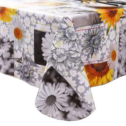 Heavy Duty Vinyl Tablecloth with Flannel Backing Waterproof Oil-Proof Plastic Table Cloth Stain-Resistant Wipeable Rectangle or Square Table Cover for Indoor and Outdoor ( Sunflower, 60X84 Inch)