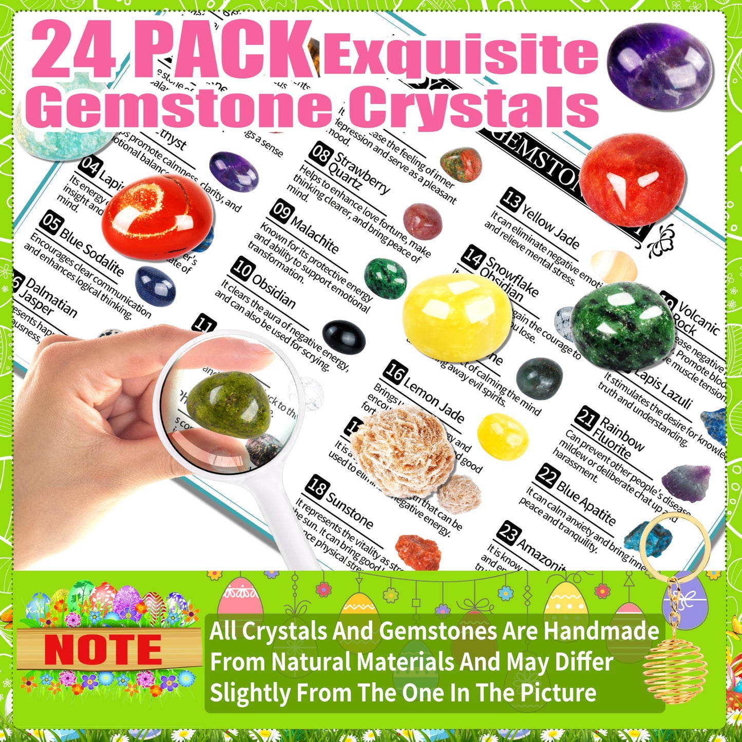 OCTERIC 24 Pcs Easter Basket Stuffers, Prefilled Easter Eggs with Gemstone Crystals Natural Crystal and Rock Stones Collection Set Easter Party Favors for Egg Hunt Kids Classroom Prize Supplies