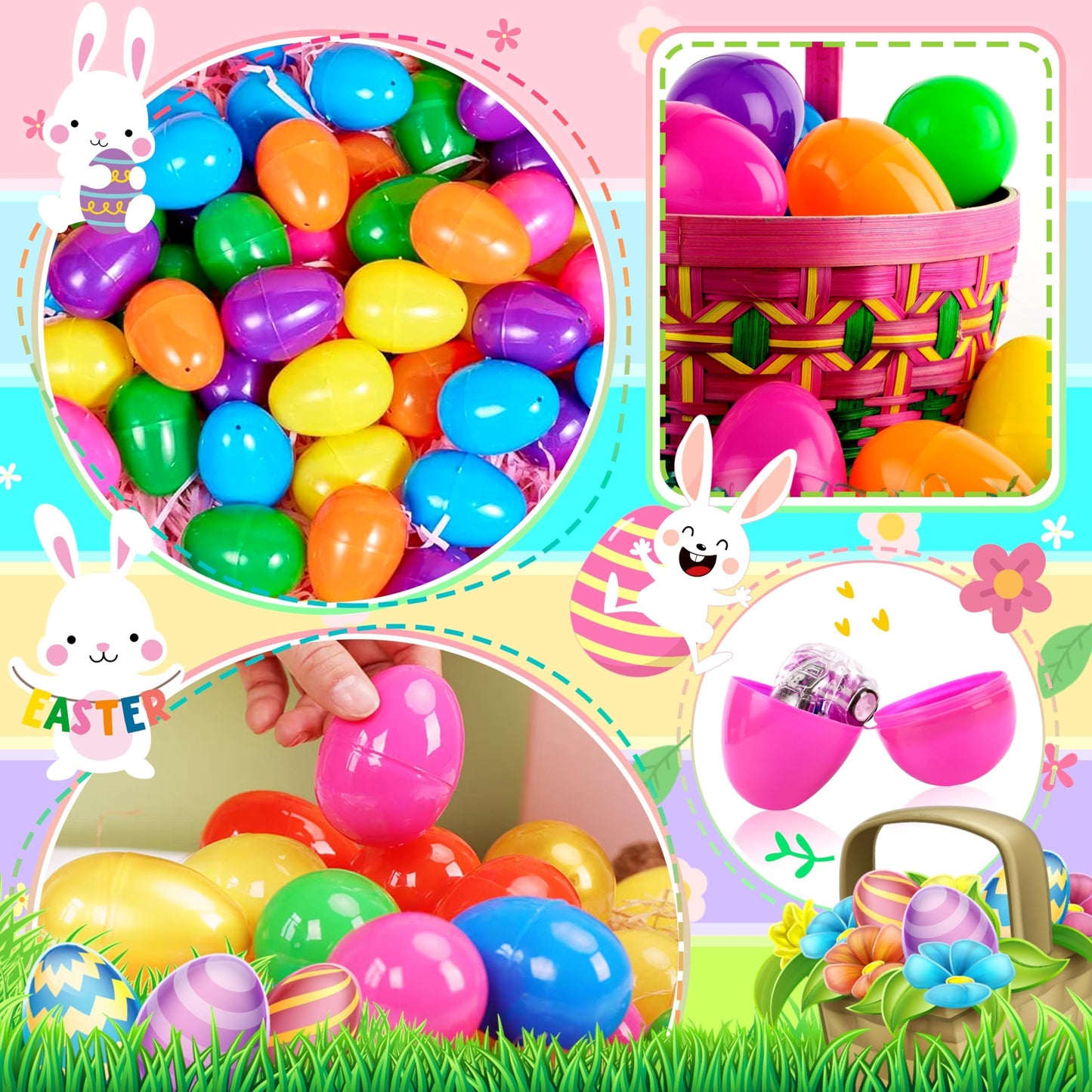 OCTERIC 120Pcs Easter Eggs, 2.3" Fillable Bright Colors Plastic Easter Eggs Empty for Easter Hunt, Easter Basket Stuffers, Party Favor, Classroom Prize Supplies