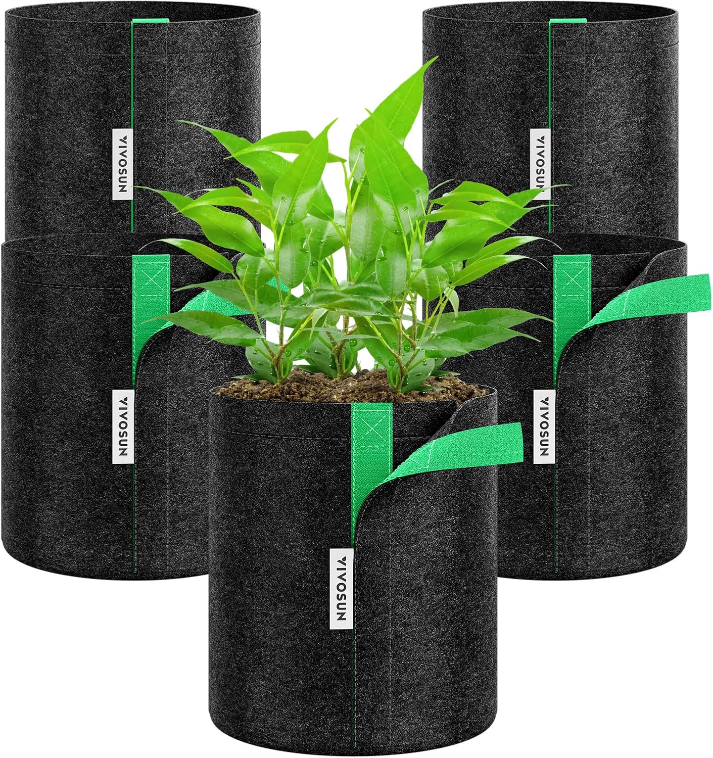 VIVOSUN 1 Gallon Grow Bags - 5-Pack Fabric Pots with Self-Adhesion Sides for Easy Transplanting