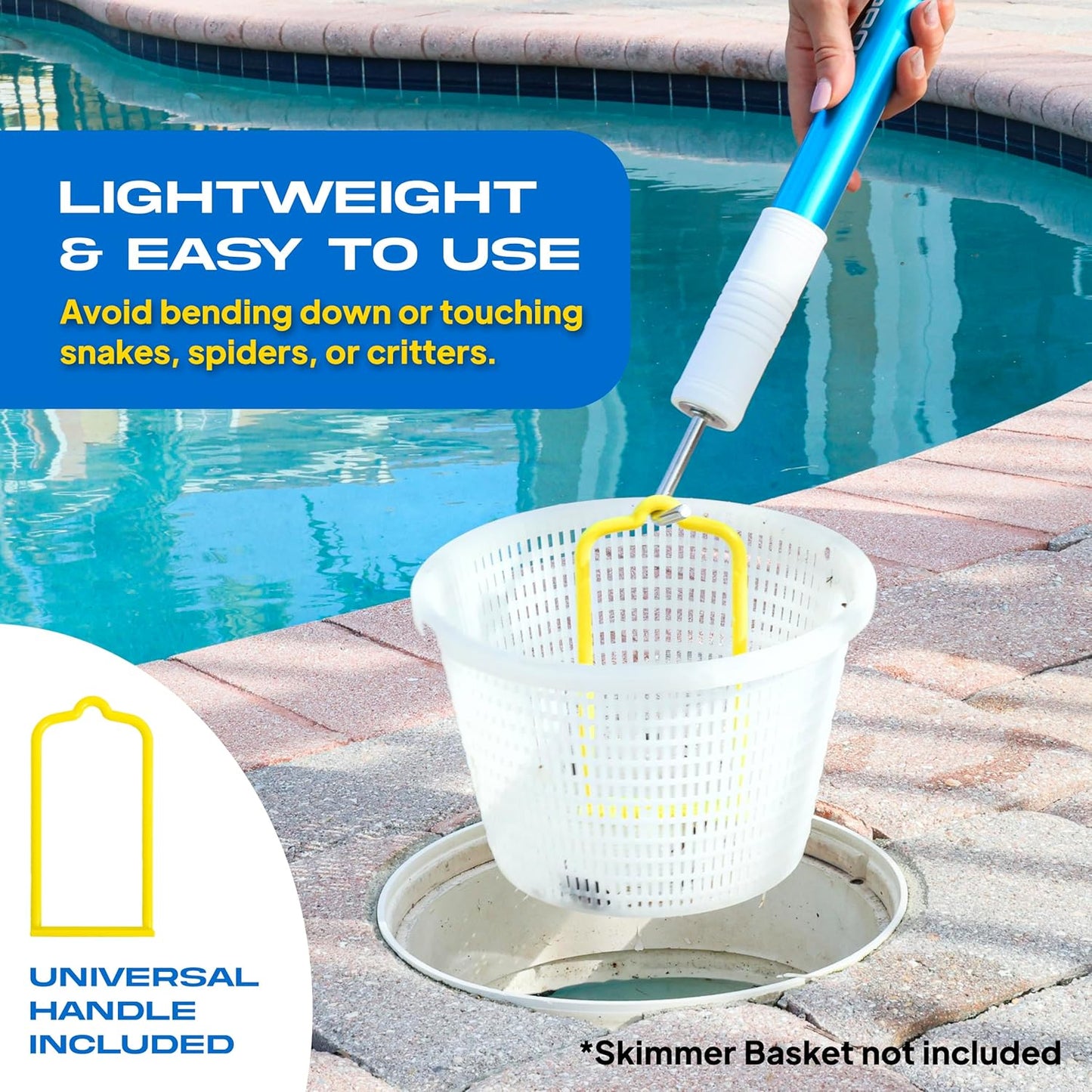 Skimmie Pro 22.5” Pool Skimmer - Lightweight Fine Mesh Net & Stainless Steel Hook | Perfect for In-Ground/Above-Ground Pools, Fountains, Ponds, Hot Tubs