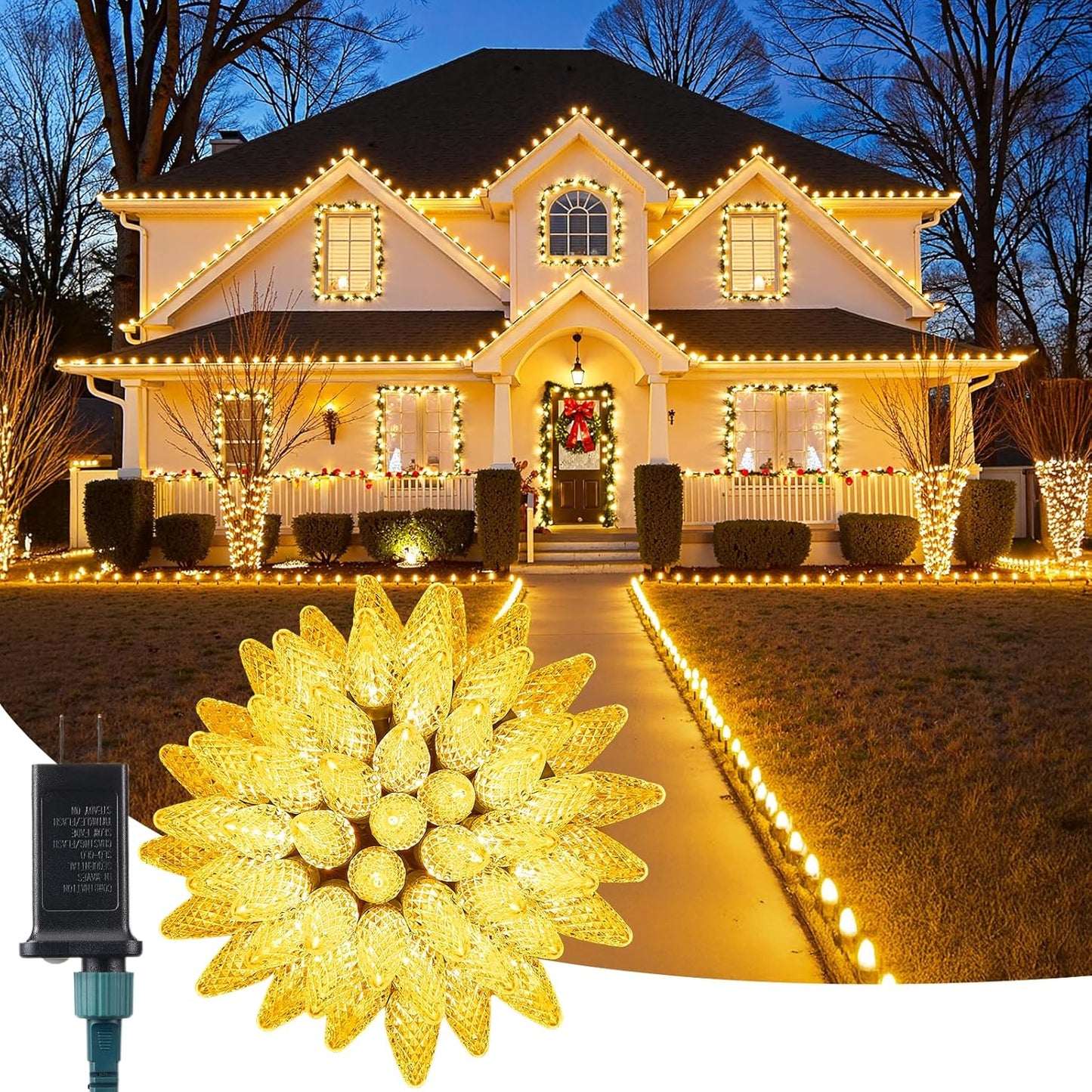 C9 Christmas Lights - 72 FT Connectable LED String Lights | 8 Modes & Timer - Waterproof Warm White Decor
