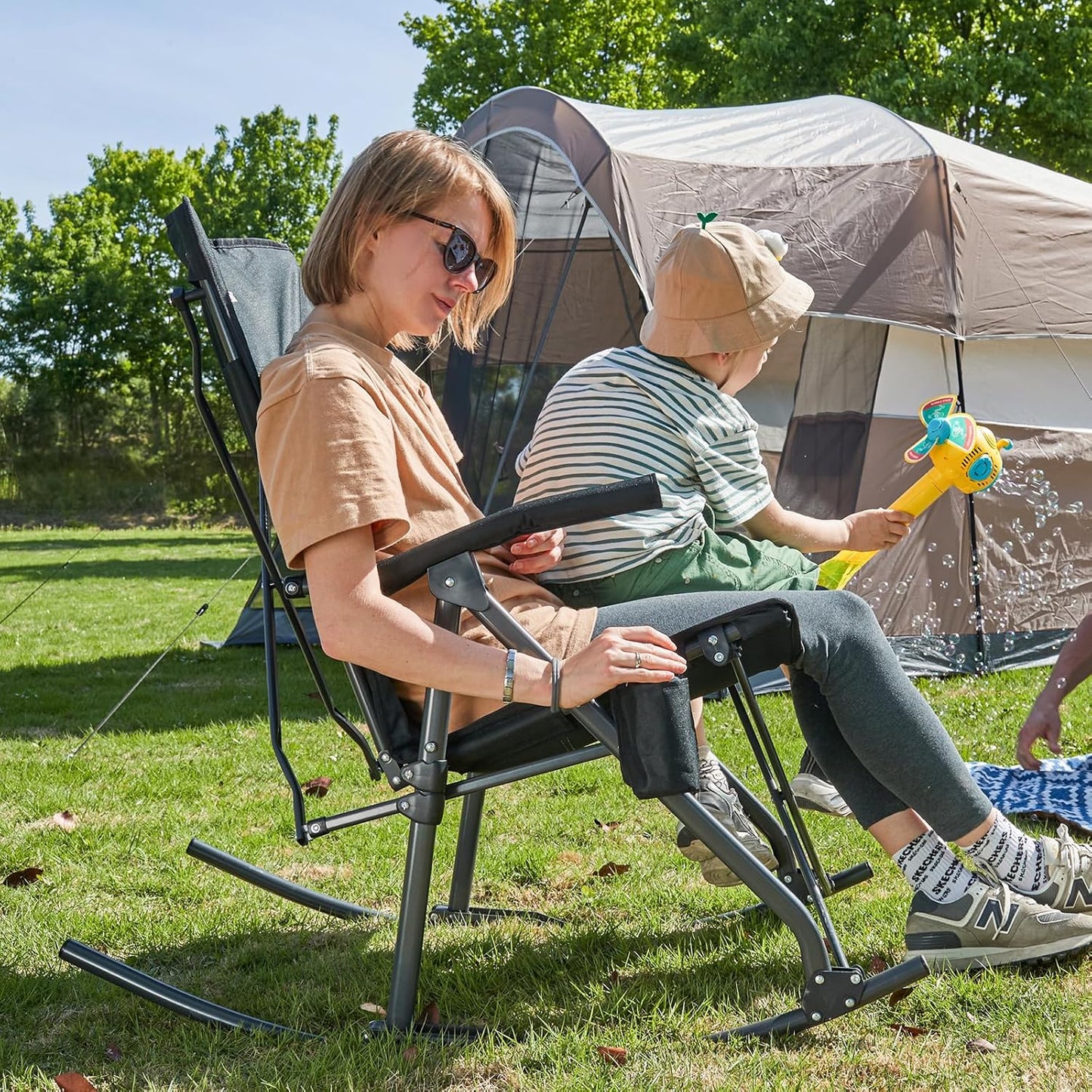 PORTAL Oversized Folding Rocking Camping Chair - Portable Outdoor Rocker with High Back & Carry Bag, Supports 400 lbs
