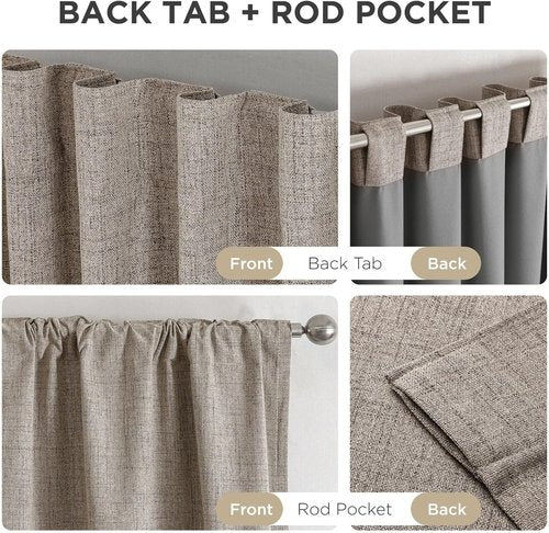 Joydeco 100% Blackout Curtains - Natural Linen Thermal Insulated Drapes, 42" W x 63" L, 2 Panels