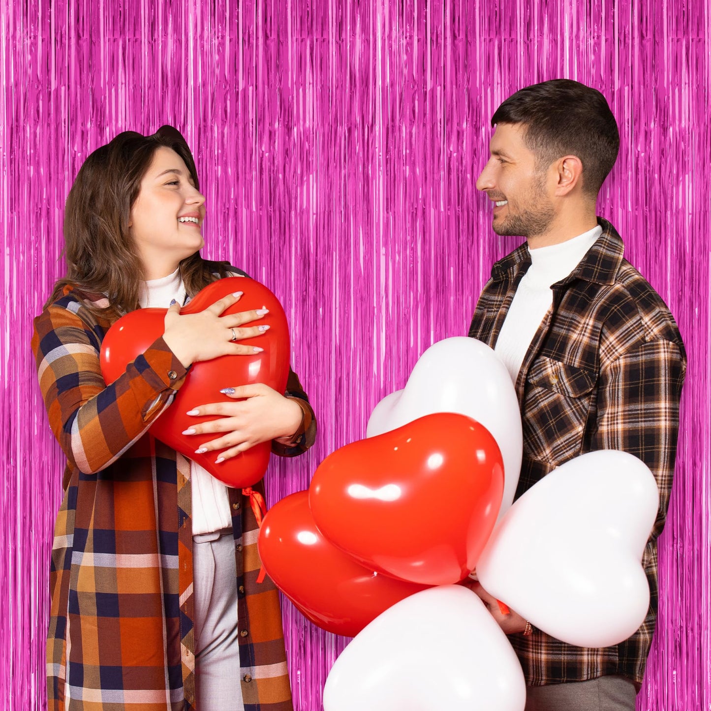 2 Pack Hot Pink Party Decorations, 3.28 FT x 7.05 FT Hot Pink Backdrop, Metallic Rose Red Photo Backdrop Foil Curtains Tinsel Backdrop, Metallic Pink Party Decor Wedding Party Supplies