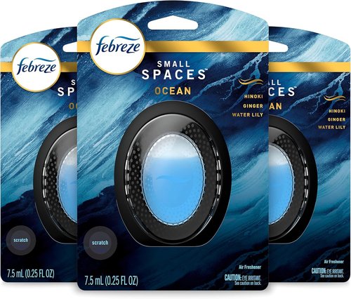 Febreze Small Spaces | Ocean Scent Air Freshener - 0.25 Fl. Oz. | Pack of 3 for Lasting Freshness