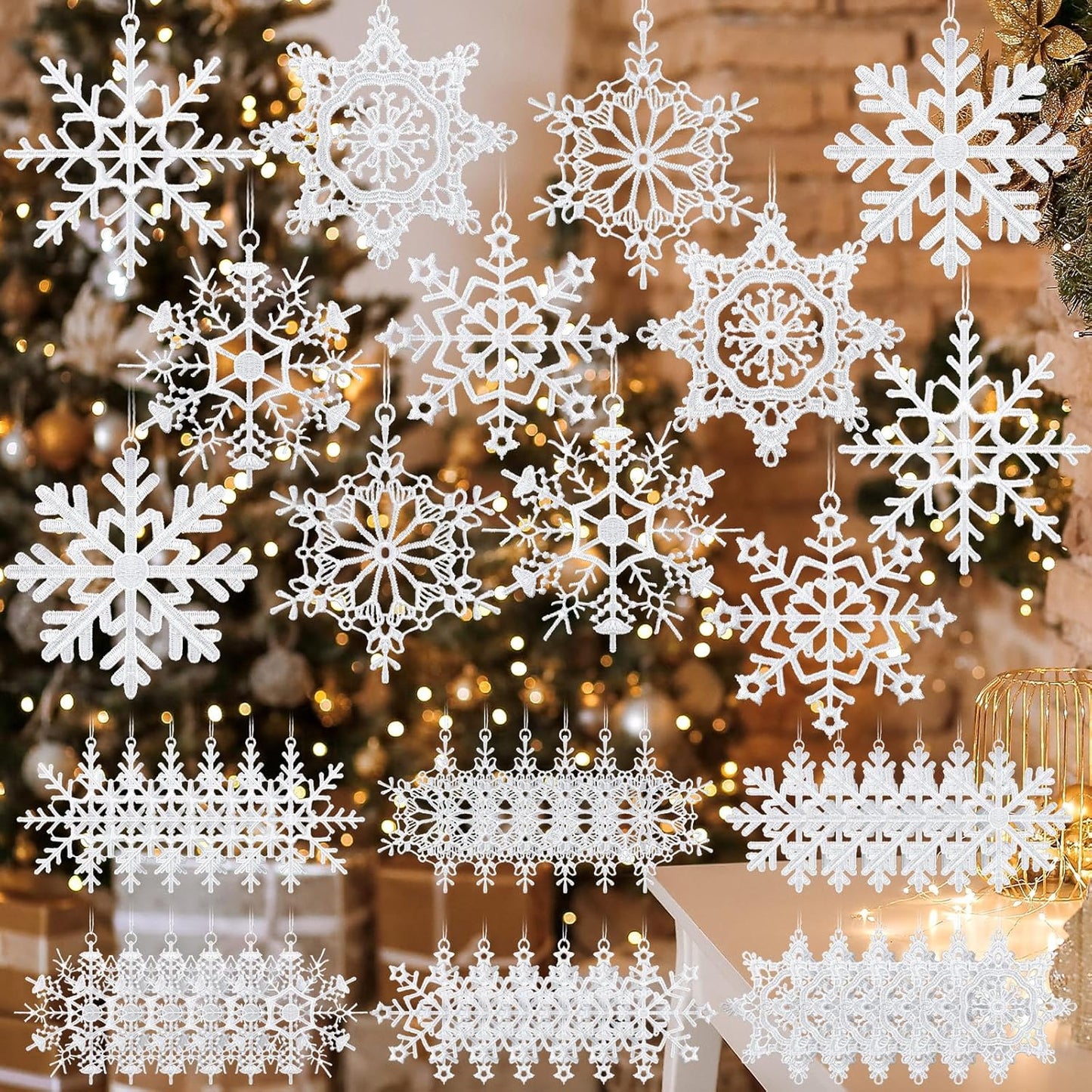 Lunmon Crochet Snowflake Ornaments - 48 Pcs Winter Hanging Decor for Christmas Tree & Holiday Parties | 6 Unique Styles