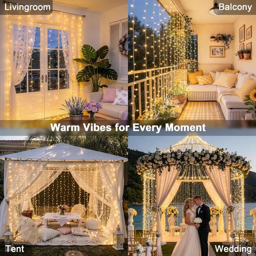 JMEXSUSS 900 LED Outdoor Curtain Lights - 9.5x29.5ft Twinkle String Lights with Remote | Warm White for Weddings & Decor