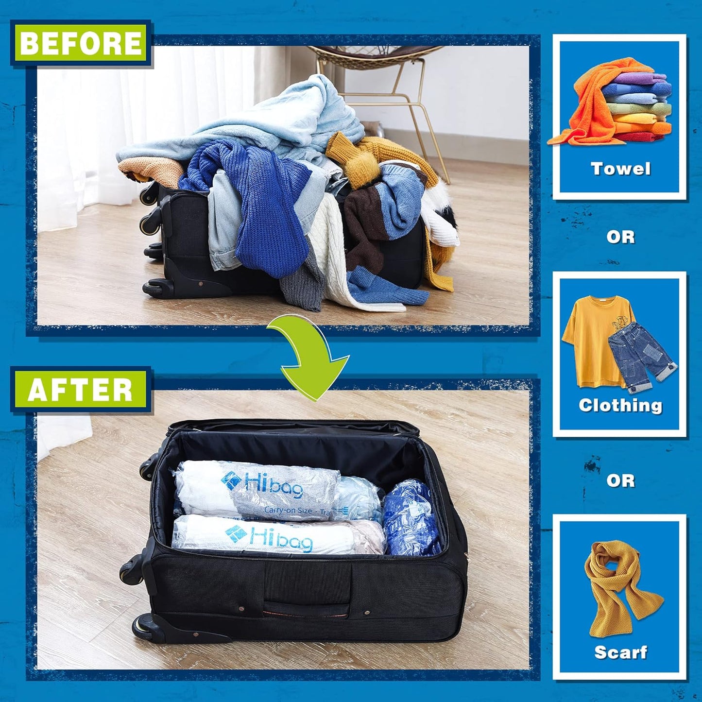 Skiennix Compression Bags - Space-Saving Vacuum Packing for Travel Essentials - 12-Pack