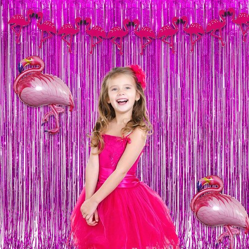 GREATRIL Magenta Tinsel Curtain Backdrop - Foil Fringe Streamers for Bachelorette & Bridal Showers | 2 PCS