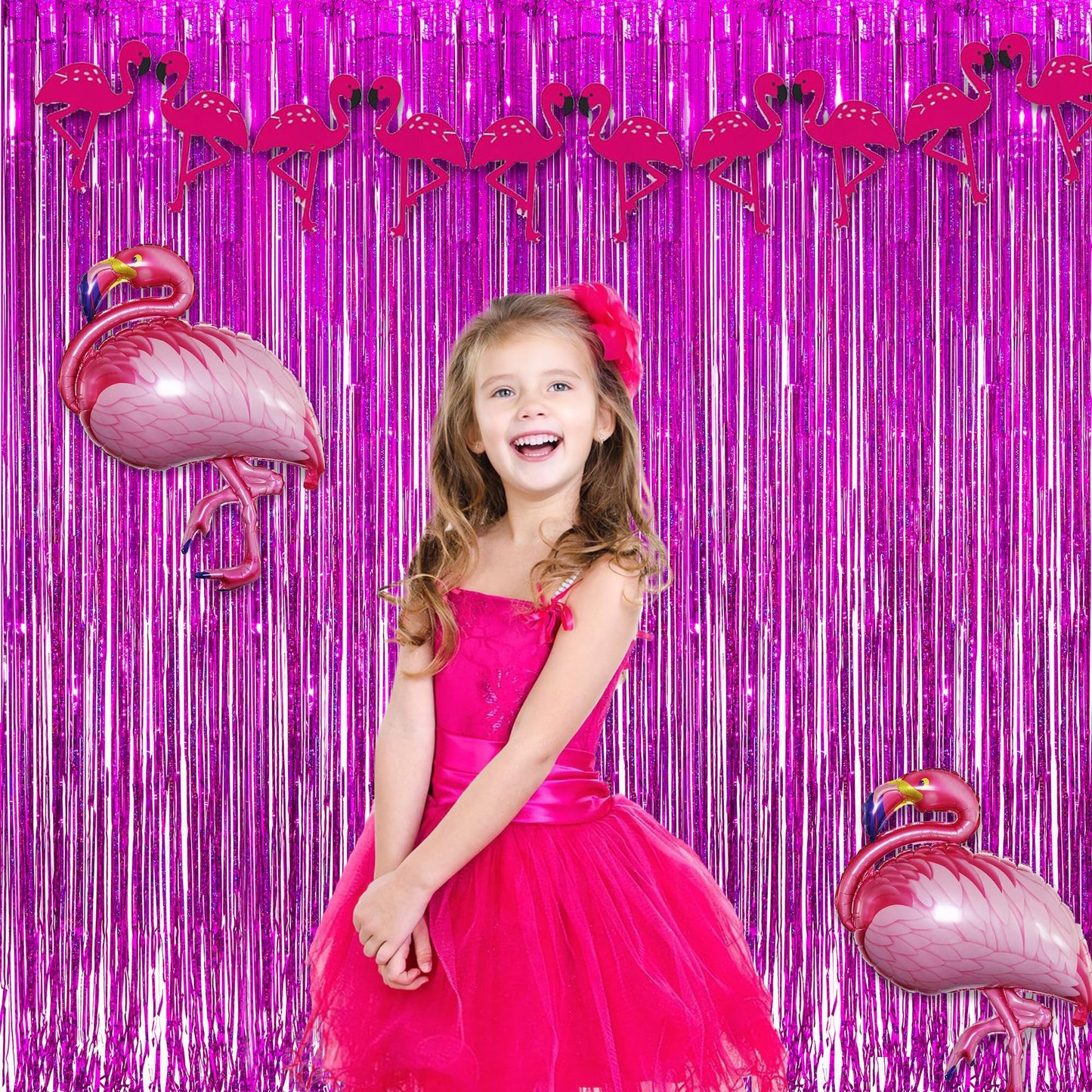 Magenta Tinsel Curtain Party Backdrop - GREATRIL Foil Fringe Curtain Photo Booth Streamers for Bachelorette Party Engagement Bridal Shower 2 PCS