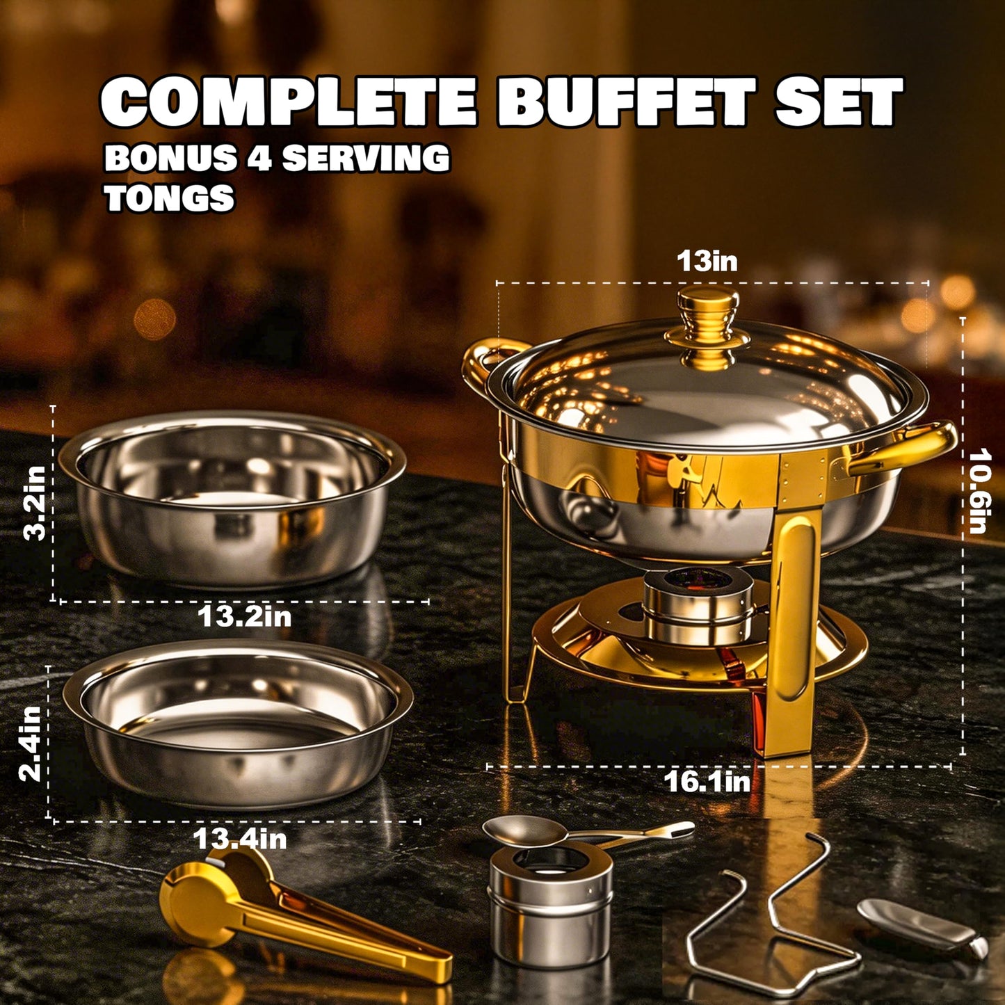 Trivico Chafing Dishes for Buffet Set,4 Pack 6QT, Easy 30-Second Lid Assembly Stainless Steel Food Warmers for Catering, Parties & Events, Gold Colors Chafing Dish Buffet Set