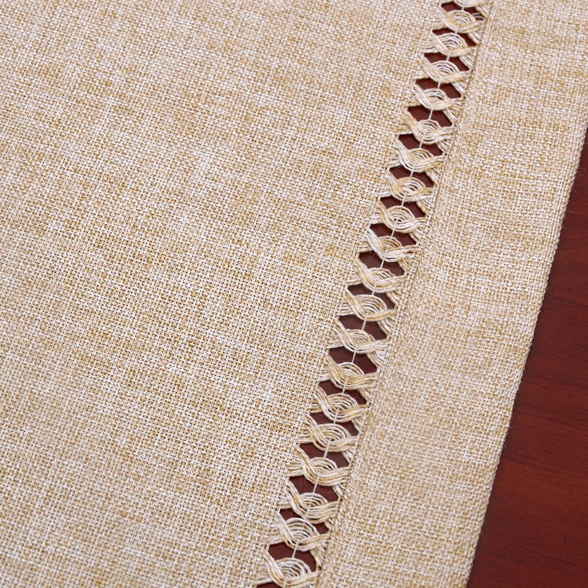 Grelucgo Handmade Hemstitch Beige Table Runner Or Dresser Scarf, Rectangular 14 by 48 Inch