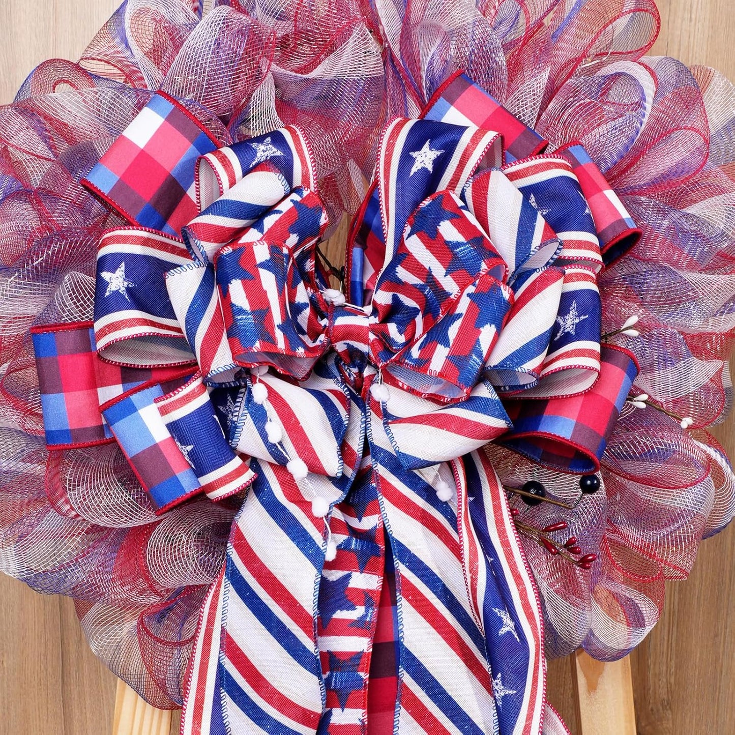 LaRibbons Patriotic Ribbon - Wired 2.5 Inch x 20 Yards | Red, White & Blue Star, Stripe & Plaid for 4th of July Decor