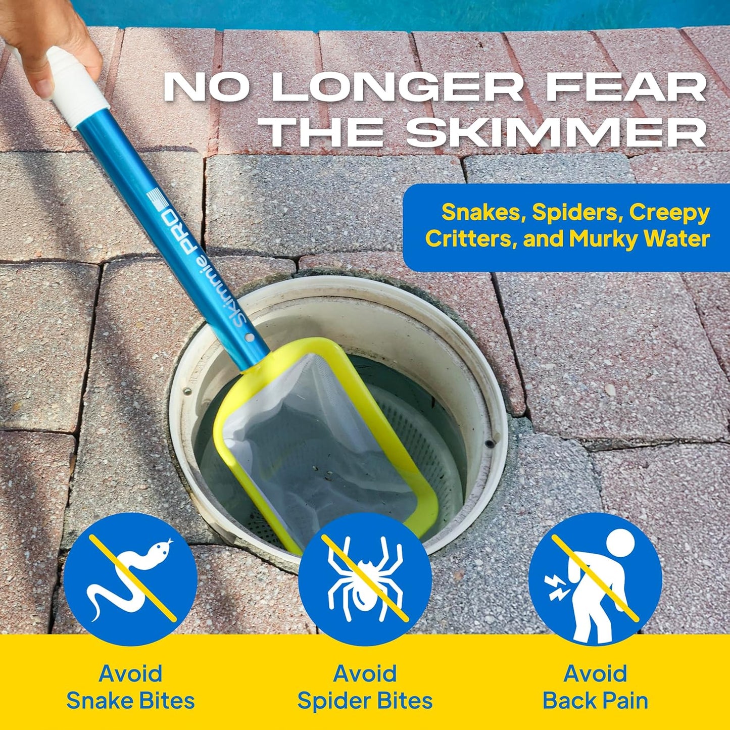 Skimmie Pro 22.5” Pool Skimmer - Lightweight Fine Mesh Net & Stainless Steel Hook | Perfect for In-Ground/Above-Ground Pools, Fountains, Ponds, Hot Tubs