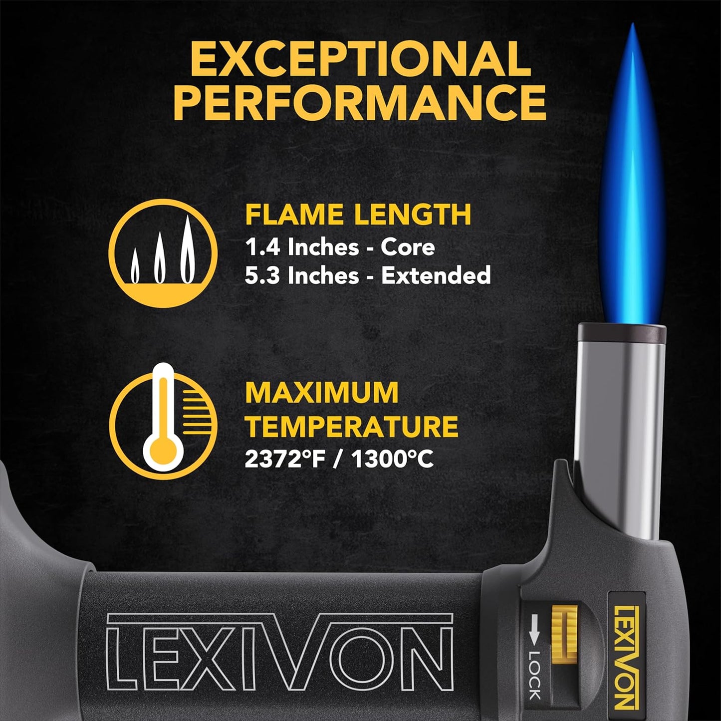 LEXIVON Butane Torch Lighter - Refillable Kitchen Cooking Torch with Safety Lock & Adjustable Flame | Pro-Grade Aluminum Tank (LX-775)
