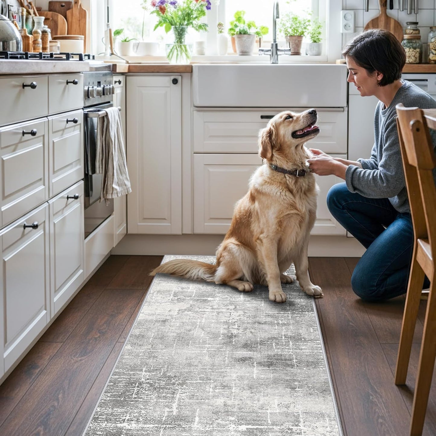 Skiennix Washable 2x5 Hallway Runner Rug - Soft, Water-Resistant Indoor Carpet in Light Grey