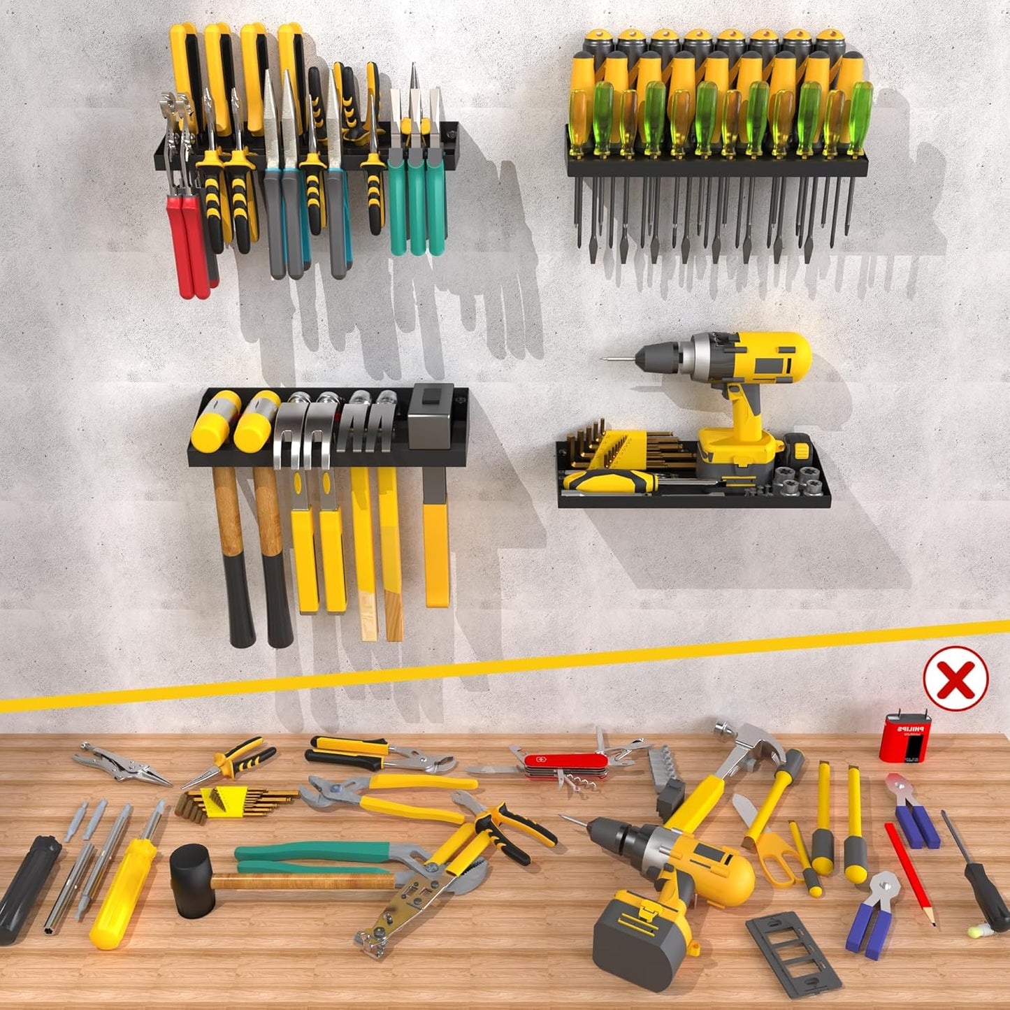 UNITEDPOWER Hand Tool Storage Set - Wall Mount Screwdriver Organizer & Pliers Holder | 4 Pack Metal Hardware Tray for Garage