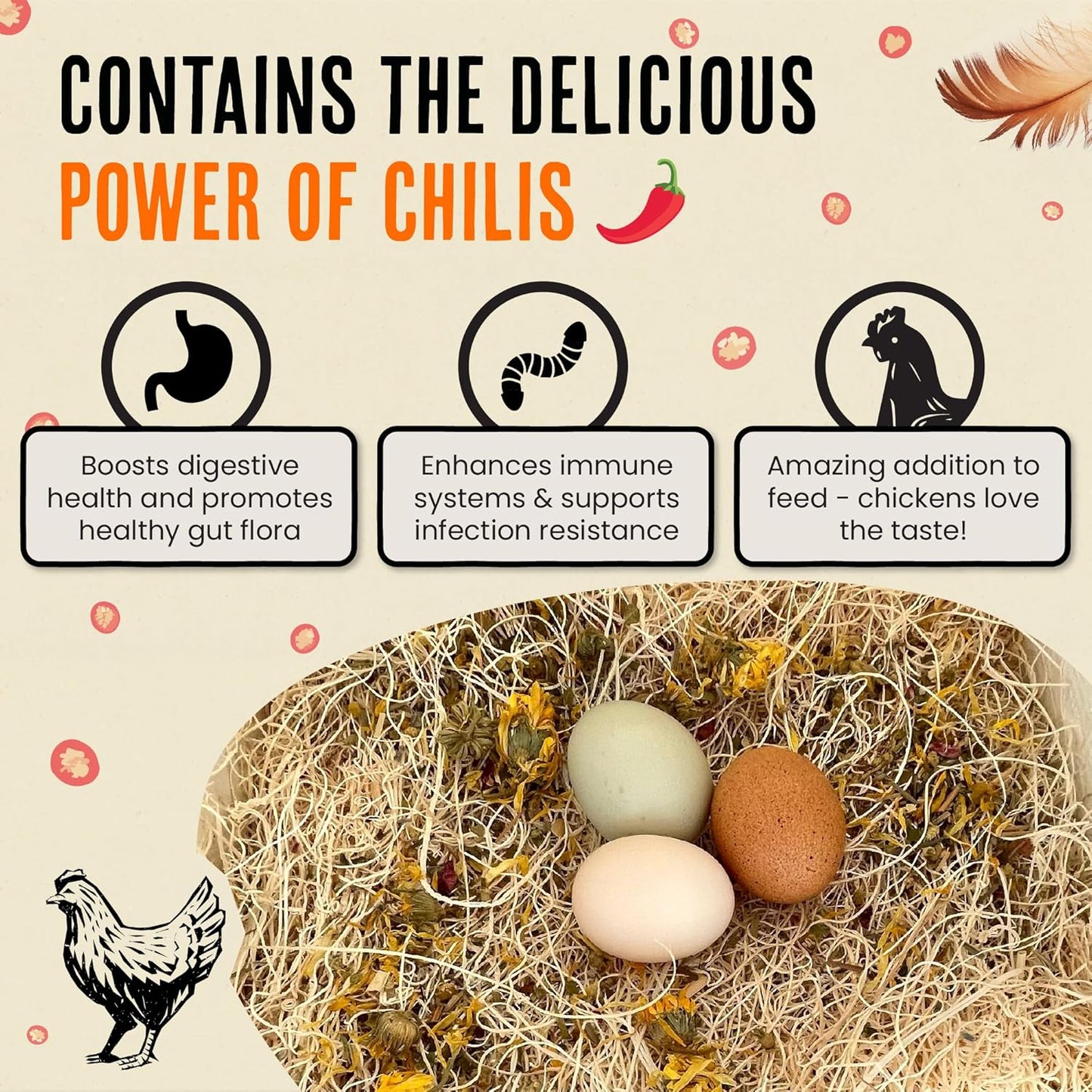 Roosty's Naturals Chicken Nesting Herbs - Chili Mix | 1LB Premium Coop Refreshing Treats Made in The USA