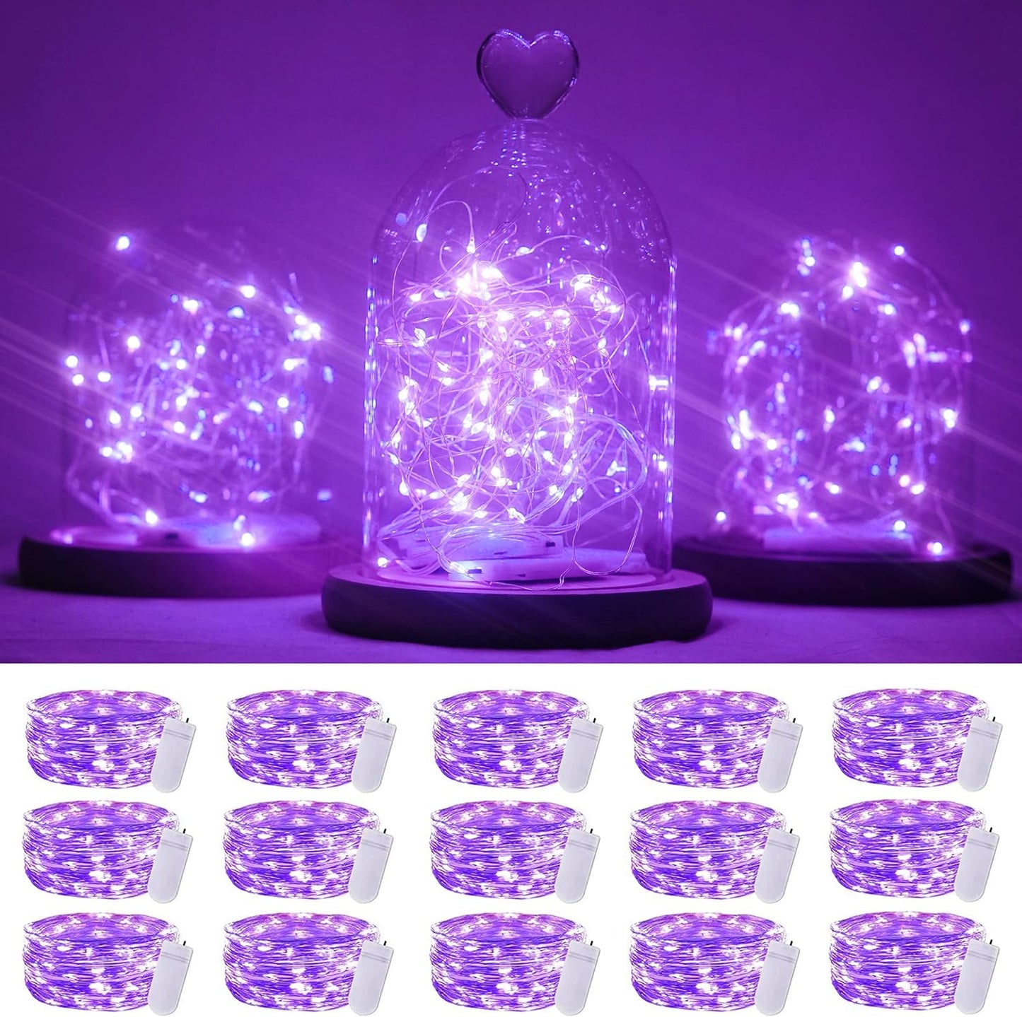 SmilingTown 20 LED Purple Fairy Lights - Battery Operated 6.6ft Waterproof String Lights for DIY Decor