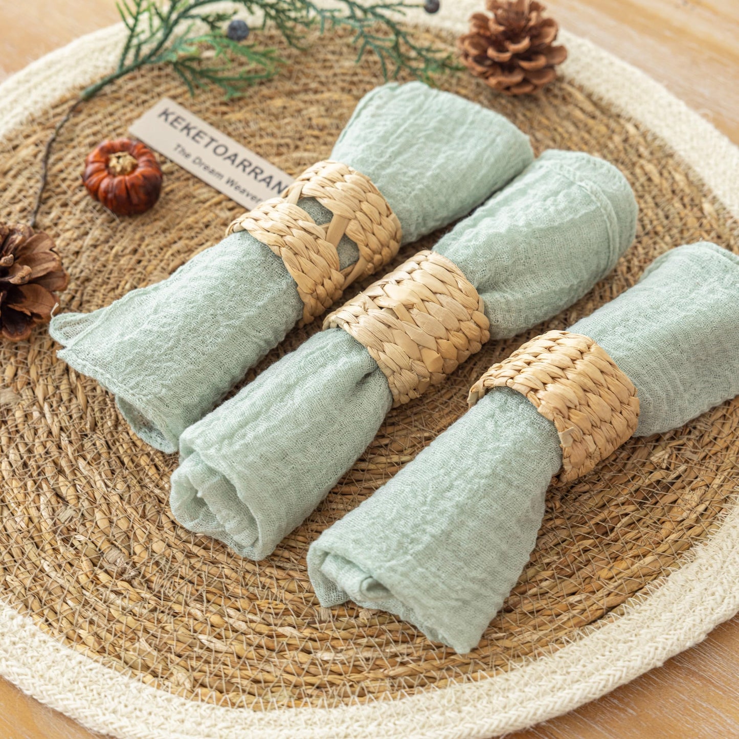 Keketoarrange Cheesecloth Napkins 17x17 Inches Cloth Napkins Handmade Reusable Washable for Dinner Wedding Baby Bridal Shower Party Boho Decorations Bulk Set of 6 Sage Green