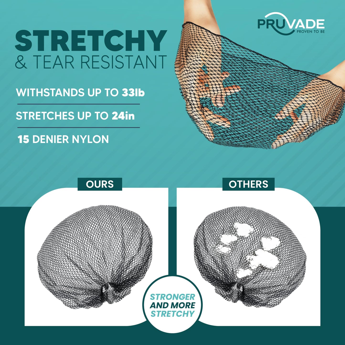 Pruvade - Nylon Hair Nets for Women & Men | 100 Pack | 24" Honeycomb Mesh Hair Net for Food Service, Medical & Industrial Use - Breathable & Sturdy for Bun Hair, Most Long & Short Hair - Latex Free