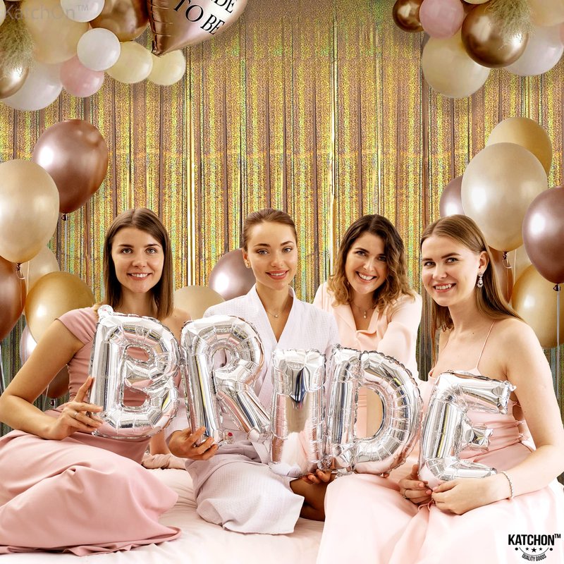 KatchOn, Champagne Gold Fringe Curtain Backdrop - Large, 3.2x8 Feet, Pack of 2 | Champagne Gold Foil Fringe Curtain Backdrop | Golden Birthday Party Decoration | New Years Decoration Backdrop