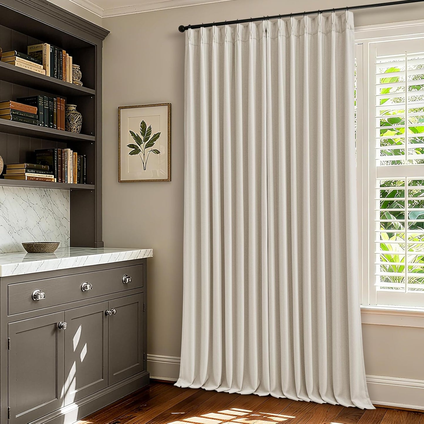 Skiennix 100% Blackout Linen Curtains - 96 Inch Length | Light Blocking Dual Layer Drapes in Cream Ivory