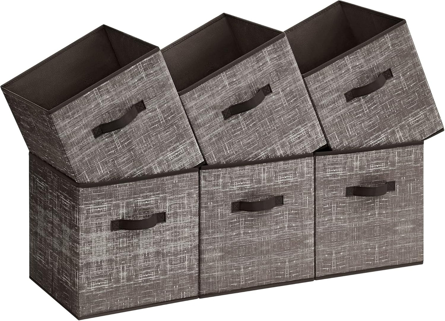 SONGMICS Storage Cubes - 13-Inch Non-Woven Fabric Bins, Foldable Closet Organizers, Set of 6, Walnut Color