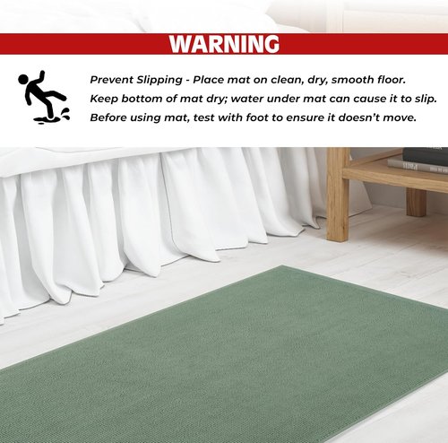 Cotton Paradise Non-Slip Bath Mat - 100% Cotton, Soft & Absorbent, Quick Dry | 17x24 Inch, Sage Green