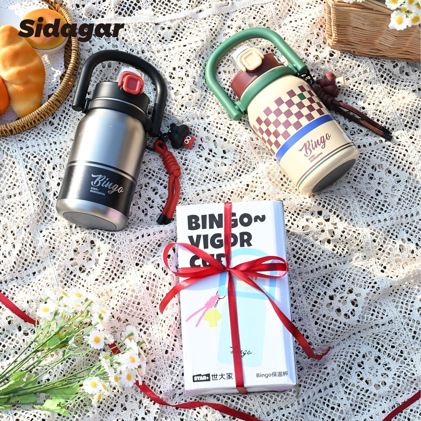 Sidagar 32 oz Insulated Water Bottle for Women with Straw & Handle, 316L Medical Grade Stainless Steel Vacuum Tumbler, Beach Vacation Essentials, Aesthetic Fashion Gift for Her, Preppy Cream Yellow