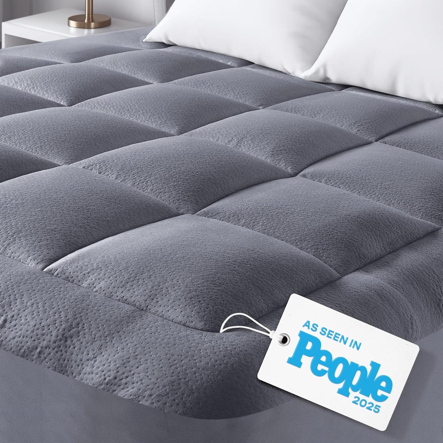 Niagara Ultra Soft King Size Mattress Topper - Bamboo Viscose Pillow Top for Back Pain Relief | Naturally Cooling, Fits 6-18" Mattresses, 600GSM, Gray
